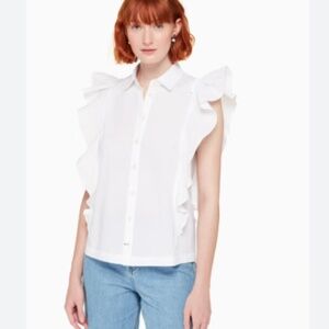 Kate Spade Flutter White Cotton Button Down Top Size S